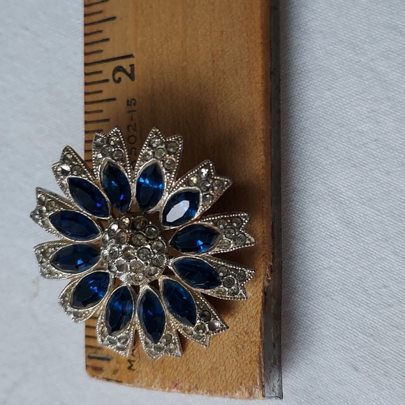 Blue sapphire Rhinestone and diamond 💎 pin brooch antique estate jewelry ✨️ - Picture 9 of 12